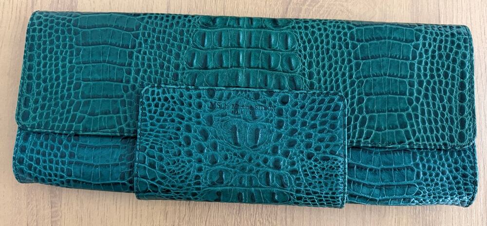 Vtg MS by Martine Sitbon Paris Green Crocodile Embossed Cowhide Clutch